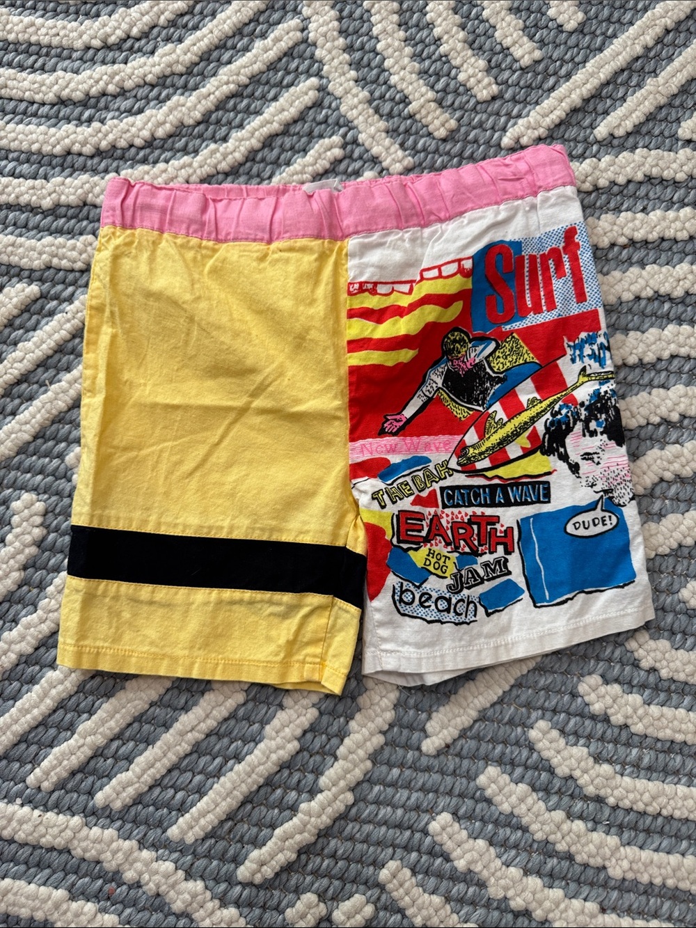 Vintage 80s 90s Kids Size 5 Surf Graphic Colorblock Shorts